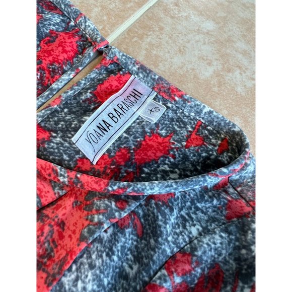 Yoana Baraschi WORN ONCE Printed Faux Wrap Blouse Long Sleeve Gray Red Size XS - Picture 4 of 9